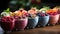 Raspberry fruit bowl, yogurt parfait, healthy eating, gourmet organic snack generated by AI