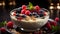 Raspberry fruit dessert, blueberry freshness, gourmet yogurt, healthy eating snack generated by AI