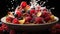 Raspberry fruit, gourmet freshness, sweet strawberry, healthy eating, indulgence bowl generated by AI