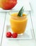 Raspberry, fruity mango smoothie made from ripe fruit