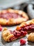 Raspberry galette or raspberries rustic tart slice