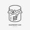Raspberry jam flat line icon. Vector thin sign of glass jar with jelly logo. Preserve outline illustration