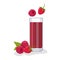 Raspberry juice in a glass glass, next to raspberries. White background, isolate. Vector illustration