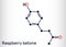 Raspberry ketone, frambinone, rheosmin , C10H12O2 molecule. It is natural phenolic compound and food additive. Skeletal chemical