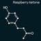 Raspberry ketone, frambinone, rheosmin , C10H12O2 molecule. It is natural phenolic compound and food additive. Skeletal chemical