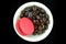 raspberry macaroon with coffee bean