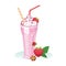 Raspberry milk shake in glass.