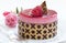 Raspberry mousse cake with love symbols