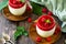 Raspberry Panna cotta with raspberry jelly, Italian dessert, homemade cuisine.