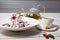 Raspberry pavlova desserts / Sweet meringue delicious dessert wi
