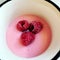 Raspberry pudding with fresh raspberries, fruit pink pudding, sweet snack, raspberry dessert, milk dessert
