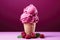 Raspberry sorbet in waffle cone