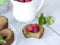 Raspberry-spinach muffins. Plant-based healthy snack or dessert