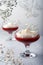 Raspberry-strawberry dessert with cheese cream in verrin