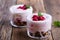 Raspberry trifle, eton mess style granola dessert