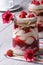 Raspberry yogurt closeup on a table decorated with flowers