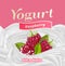 Raspberry Yogurt with Probiotics Splash Label Badge Template. Vector