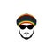 Rasta Cap with moustache and beard on white background.