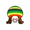 Rasta death. Rastafarian dreadlocks skull and beret. Grim Reaper