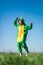 Rasta girl dragon kigurumi on the green fild