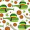 Rasta whale and cookies seamless pattern. Large marine animals i