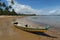 Rastafari multicolored fishing boat near Ponta do Muta beach, Barra Grande, Marau Peninsula, Brazil