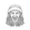 Rastafarian Dude Head Front Drawing Black and White