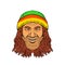 Rastafarian Head Front Drawing Color