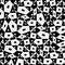 Raster geometric ornament. Black and white pattern with star shapes, squares, diamonds, grid, floral silhouettes. Simpl
