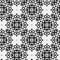 : Raster geometric ornament. Black and white seamless pattern with star shapes, squares, diamonds, grid, floral silhouettes. Simpl
