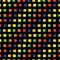 Raster rainbow seamless vestor pattern. Hand drawn orange, yellow, green, orange, red,and blue squares on a black background.