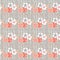 Raster seamless floral pattern of decorative flowers scattered on the surface from intersecting wavy lines, gray background,