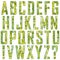 A raster set of textured capital letters of the Latin alphabet, exclamation and question marks. Green floral texture.