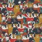 Raster vintage christmas seamless pattern with festive animals wearing warm winter clothes. retro xmas repeating background