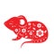 Rat for Chinese new year 2020 in oriental style. Mouse silhouette. Red color, printable sticker