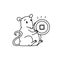 Rat Chinese new year symbols. Cute mouse holds lucky charm feng shui coin vector outline black white cartoon isolated