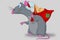 A rat in a Christmas Santa Claus costume with a bag of gifts for Christmas with cheese, illustration of a Christmas rat in 2020