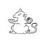 Rat with gift and lucky charm Chinese new year symbols. Cute mouse vector outline cartoon black white isolated