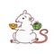 Rat with gift and lucky charm Chinese new year symbols. Cute mouse vector outline cartoon isolated illustration.