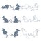 Rat or mouse isolated silhouettes and linear icons, sneaking and sitting