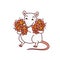 Rat with red flowers in hand Chinese new year symbol. Cute mouse vector outline cartoon isolated illustration.