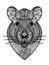 Rat is symbol of New Year 2020. Patterned rat muzzle with decorative pattern and art painting. Element for the design of printed