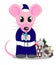 Rat, a symbol of the new year. Mouse in santa claus costume with a gift. vector illustration isolated