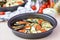 Ratatouille, vegetables cut into slices, eggplant, zucchini