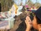 Ratchaburi , Thailand - April 05,2018 : Thai people praying Ancestor Worshipping with Sacrificial offering in the Qingming Festiva