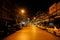 Ratchaburi, Thailand: January 17, 2014 - Landscape of downtown at night in the rural area. Perspective picture of local street at