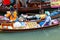 Ratchaburi ,Thailand - March 20 2016 : Food and sea food on trader boats in a Damnoen Saduak floating market in Ratchaburi Provinc