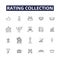 Rating collection line vector icons and signs. Collection, Evaluation, Assessments, Results, Grading, Criteria, Feedback