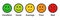 Rating emojis set in different colors with black outline.