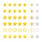 Rating five stars set. Review golden stars in different styles.